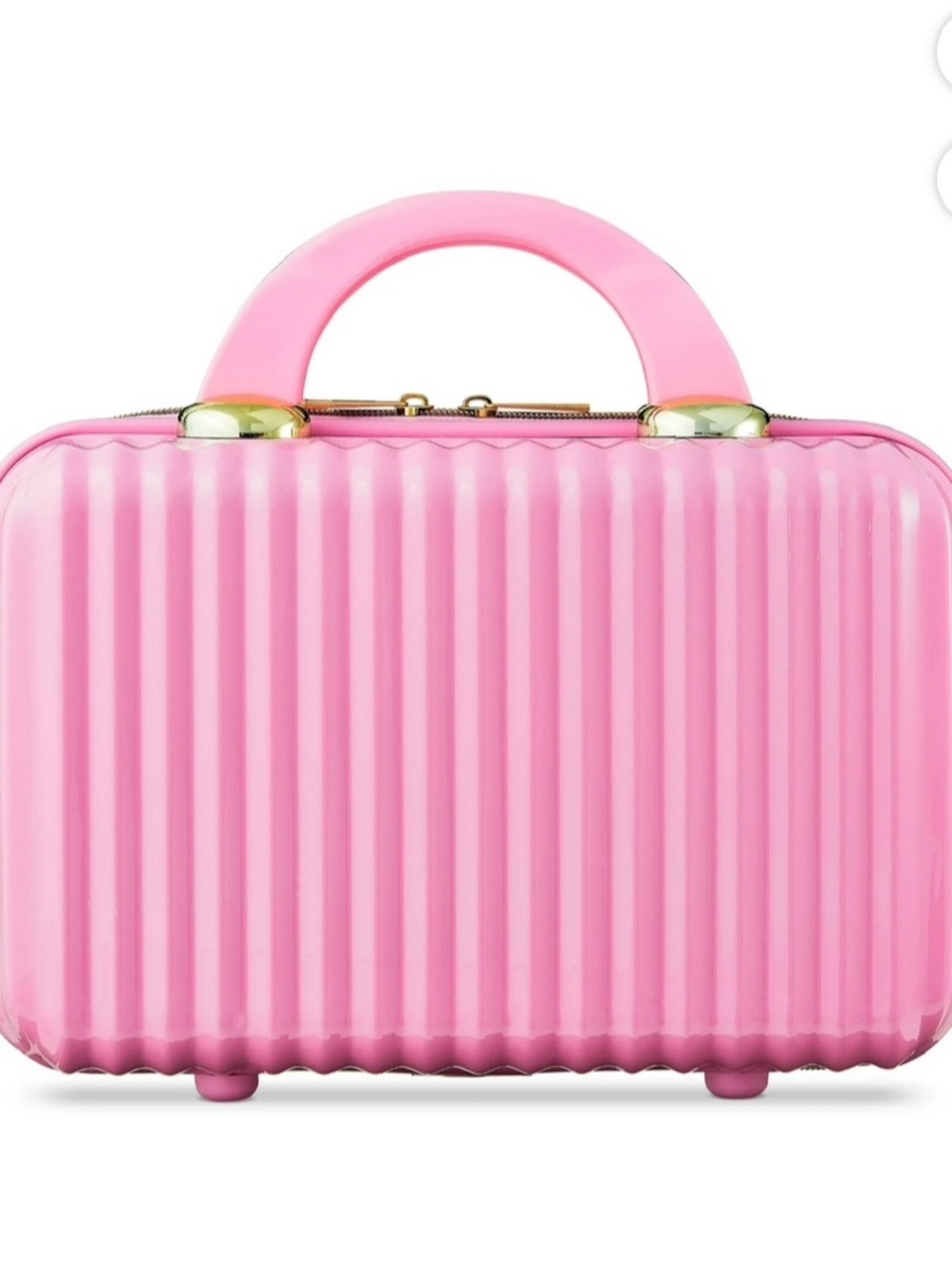 NWT Pink Hard Shell Makeup Train Case Cosmetic Organizer Travel Vanity Bag